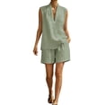 thumbnail image 3 of akafmk 2 Piece Shorts Sets for Women Linen Sleeveless Top and Shorts Loose Summer Casual Outfits, 3 of 7