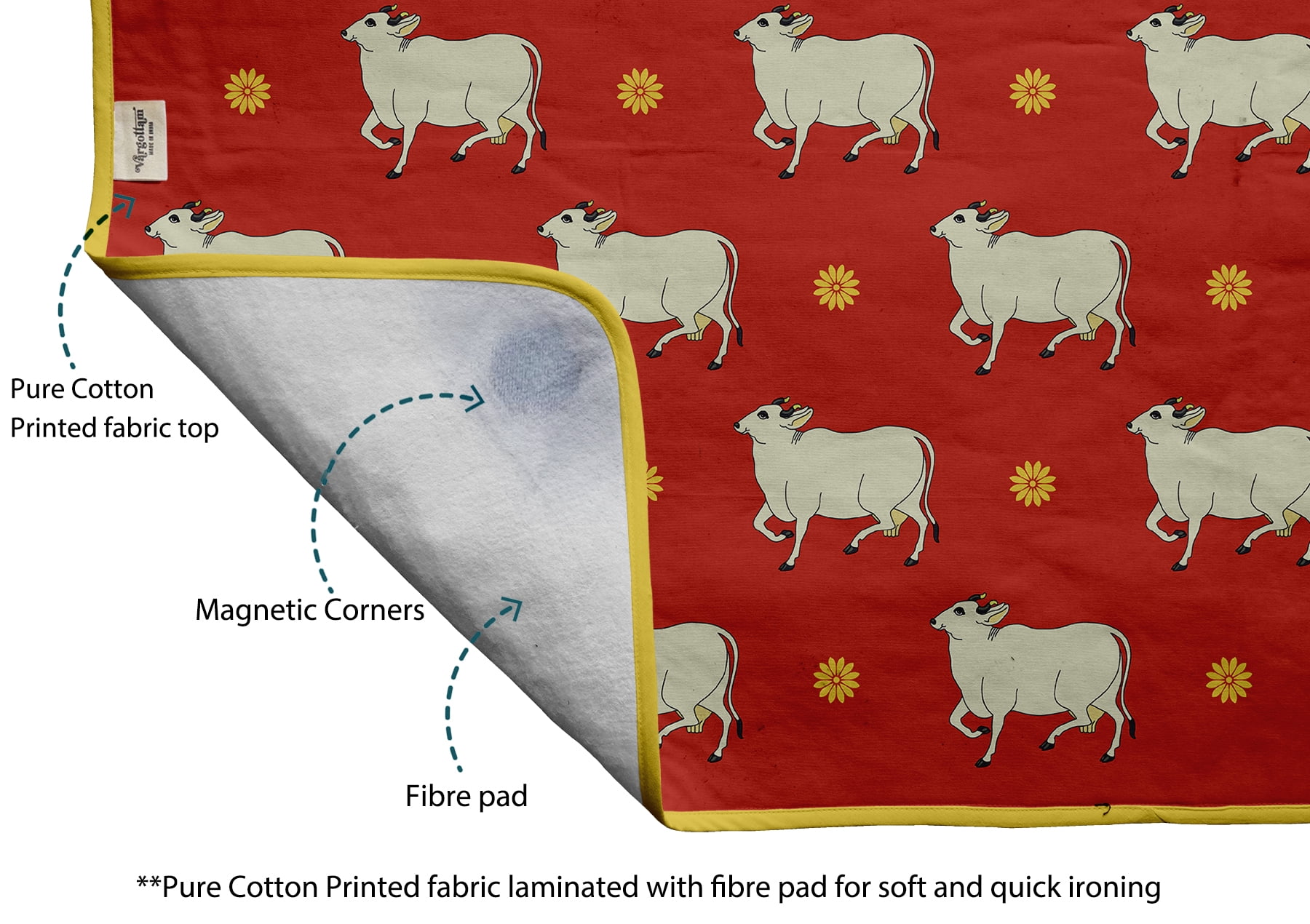 Vargottam Magnetic Ironing Mat - Foldable Cotton Iron Mat with Fiber Pad & Silicone Iron Rest - Portable, Washable, Travel-Friendly Ironing Board Alternative for Tabletop, Washer, Dryer - Animal