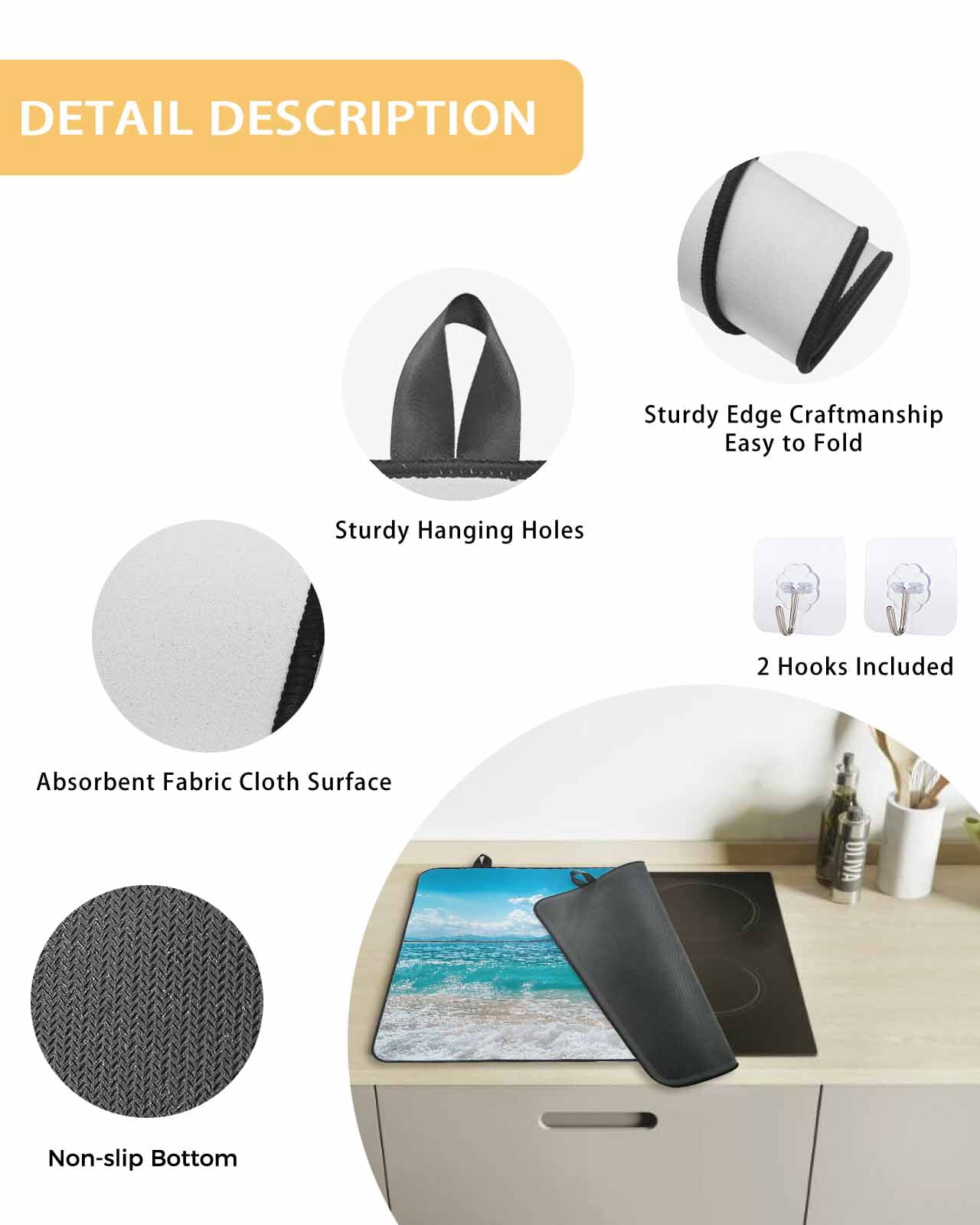nqOlkjepod Large Induction Cooktop Protector Mat 24"x21", Summer Beach Coastal Stove Top Covers for Electric Stove, Vacation Seaside Ocean Decorative Stove Burner Cover Mats, Glass Top Stove Cover