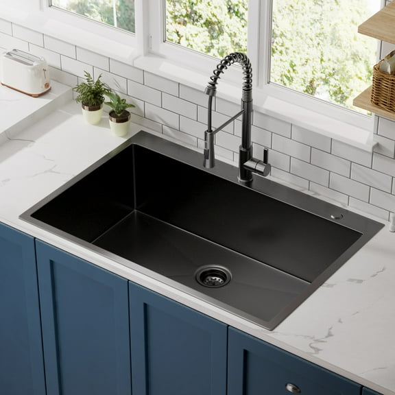33 in Gunmetal Black Stainless Steel sink 18 Gauge Single Bowl Drop-in /Topmount Kitchen Sink