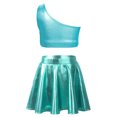 thumbnail image 2 of dPois Kids Girls Crop Top with Pleated Skirt Set 2Pcs Stage Performance Costume Cheerleading Uniform Light Blue 12, 2 of 6