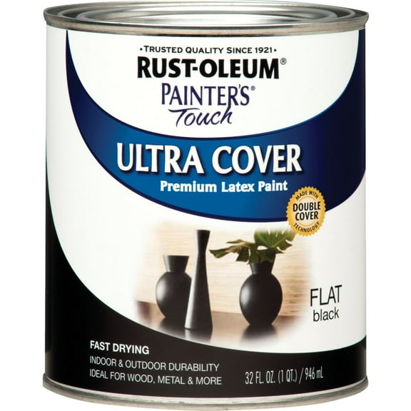 Rust-Oleum 1976502 Painter's Touch Latex Paint, Quart, Flat Black