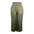 thumbnail image 4 of Stephy Vintage Floral Art Printed Cotton Linen Wide Leg Pants, Green, M, 4 of 5