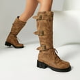 thumbnail image 5 of Tawop Cowboy Boots for Women Tall Chunky Low Heel Lace Up Winter Fall Boots Western, 5 of 7