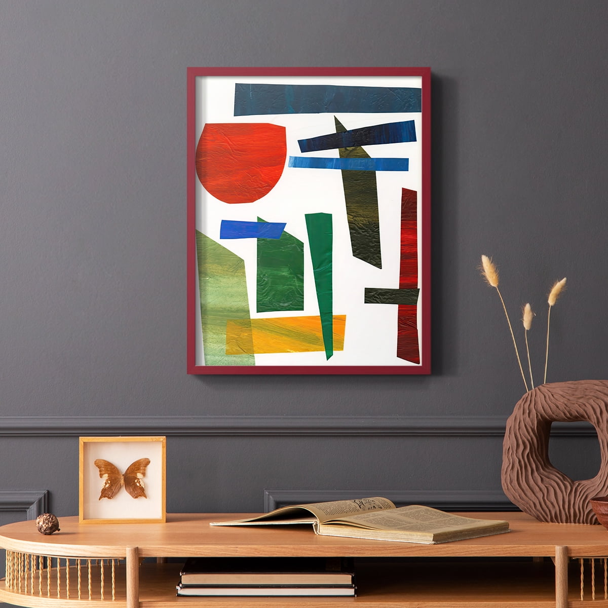 Colorful Shapes II Framed Print in Red Solid Wood Framed Print No Nail Hanging
