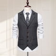 thumbnail image 2 of Men Vest Suit Men Suit Waistcoat Lapel Single Breasted Business Suit Vest Solid Color Slanted Hem 3d Pockets Chain Decoration Polyester Waistcoat, 2 of 8