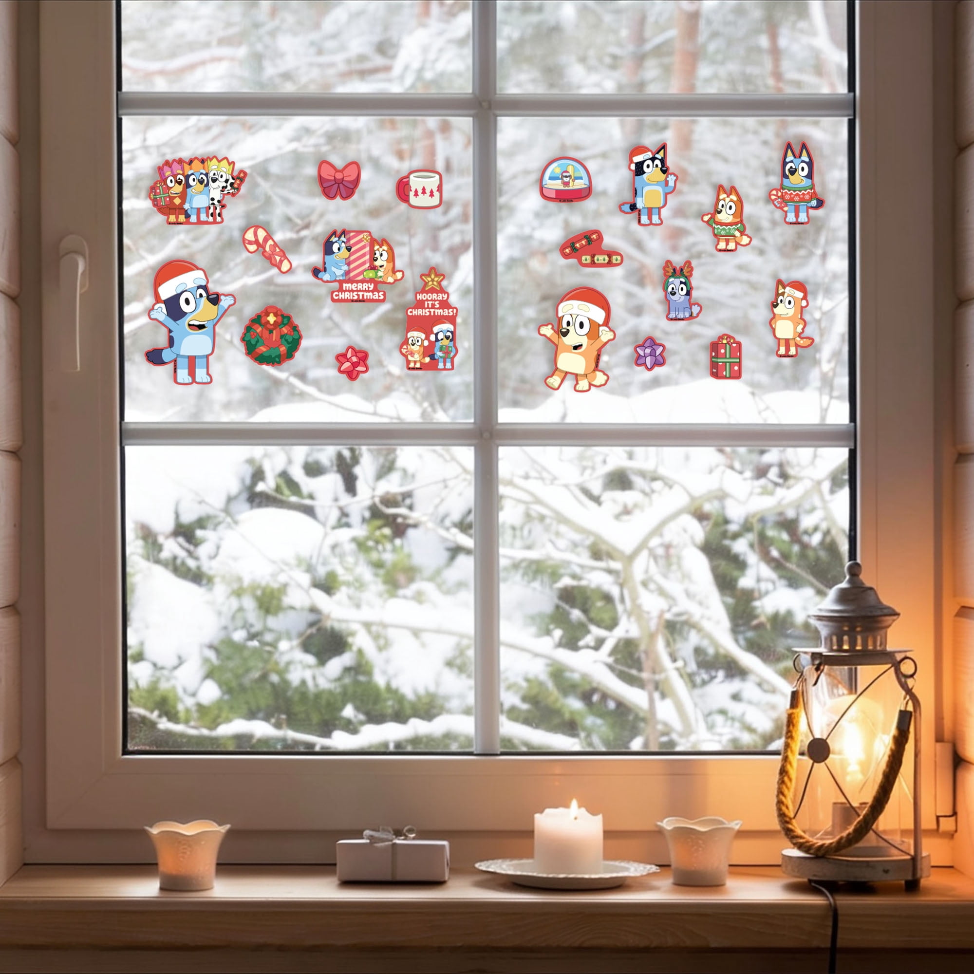 Bluey Christmas Window Clings, 19‑Piece Holiday Static Window Decorations – Bluey, Bingo & Family Festive Designs