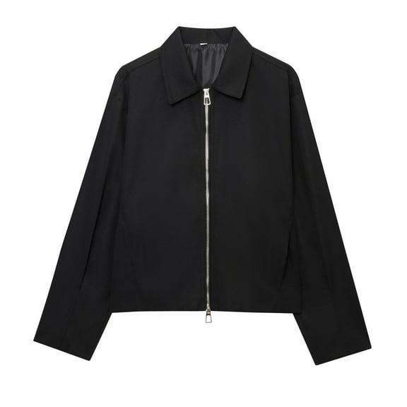 Women's Fall Jackets Solid Long Sleeve Lapel Cropped Zipper With Pocket Streetwear Outwears Jackets