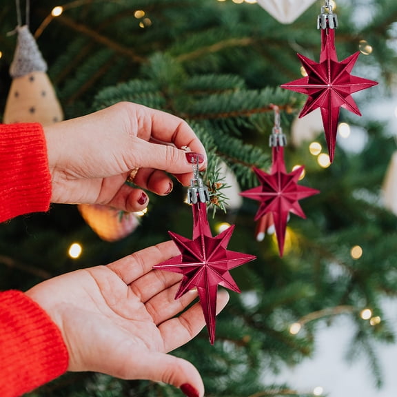 ABPWLY Home 12-Pack Plastic Plated Eight Pointed Star Christmas Tree Hanging Ornament Colorful Boxed Decoration Home Decor