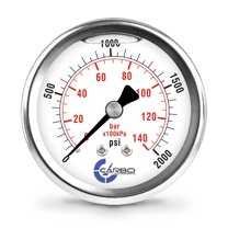 CARBO Instruments 2 1-2" Pressure Gauge, Stainless Steel Case, Chrome Plated Brass Connection, Lqiuid Filled, 0-2000 psi/kPa, Back Mount 1/4" NPT