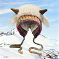 thumbnail image 5 of KANG Winter Hat With Baatable Ear Soft Fleece Lined Cozy Cap Adorable Sheep Horns Cold Weather OutdoorBeigeOne Size, 5 of 6