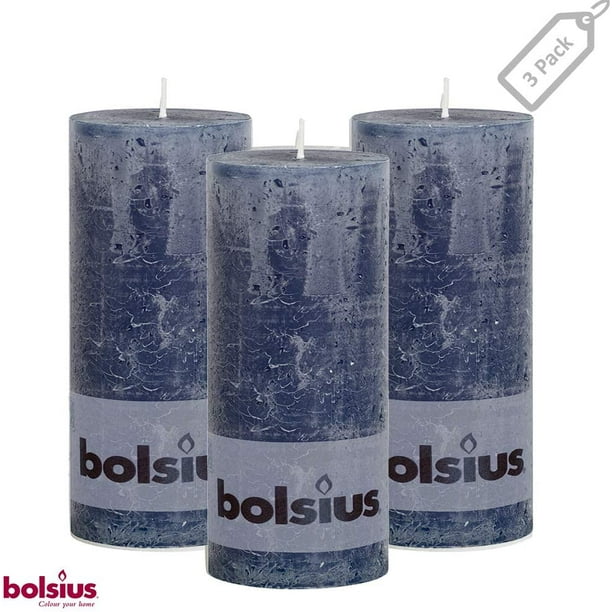 Bolsius 2.75 X 7.5" Dark Blue Rustic Pillar Large Smokeless Candles