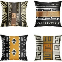 Set of 4 Throw Pillow Cover 16x16 Inch The Essence of African Tribal Mud Cloth Inspired Earth Colors Geometric Home Decor Pillowcase Square Cushion Cover for Sofa Bed Couch