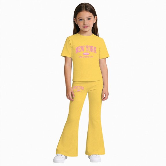 Kogui Teen Girl Outfit Kids Girls Clothes Stylish Ruffled Tops and Pants with Pockets Clothing Sets 2 Piece Outfits Size 9-10 (Yellow,9-10 Years)