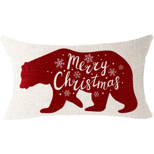 Housse de Coussin Carrée en Coton Lin Écossais Flocon de Neige Élan Animal 12x20 Pouces