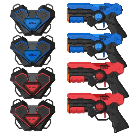 Kiddos Interactive Light Game Set with Wearable Vests, Battery Powered, Indoor & Outdoor Play, Red & Blue, Set of 4