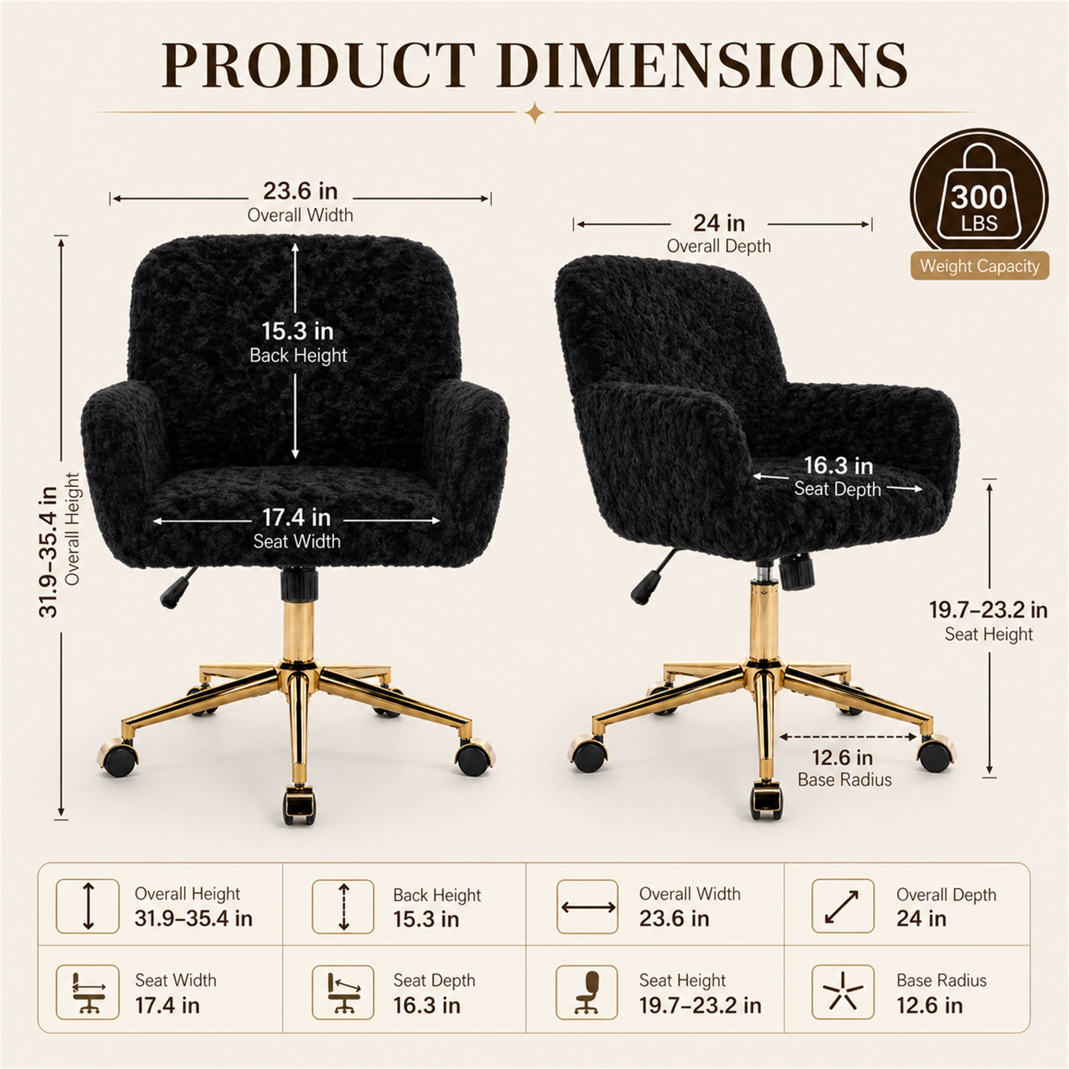 SESSLIFE Vanity Chair, Height Adjustable Velvet Makeup Chair, Comfy Home Desk Chiar with Gold Legs, 360° Swivel Office Chair for Bedroom, Black