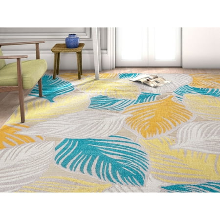 Tropical Rug Rug - Well Woven Firenze Amelia Modern Abstract Tropical Leaves Sunshine Area Rug