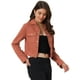 thumbnail image 1 of Chaqueta de motociclista recortada Allegra K S de gamuza sintética con muescas En el cuello y bolsillos Rojo Marrón, 1 of 6