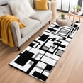 thumbnail image 2 of Black Grey Geometric Large Area Rugs for Bedroom Living Room, Soft Non Slip Carpet Bedside Rug, Modern Abstract Art White Rectangular Floor Cover Kitchen Accent Rug 2'x6' for Dining Room/Office, 2 of 9