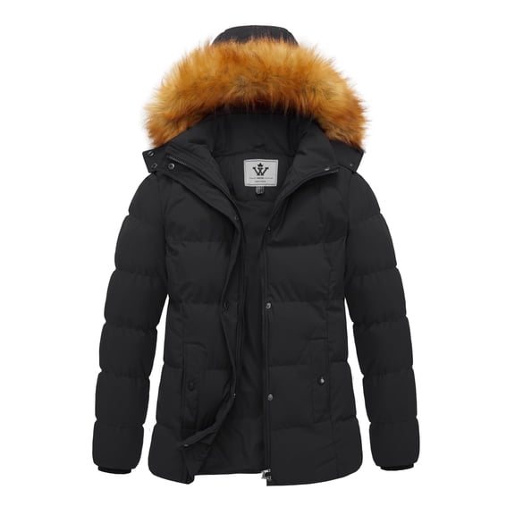 WenVen Women's Puffer Jacket Quilted Winter Coat Thicken Windproof Snow Outerwear with Hood Black L