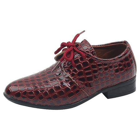 

Huesdet Boys Dress Shoes Toddler Kids Pointed Toe Low Heel Lace Up Leather Dance Party Shoes Wedding Birthday Performance Shows(Red 29)