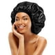 thumbnail image 1 of Gorro de ducha premium para mujeres con pelo largo. Gorros de ducha reutilizables, impermeables, de doble cara, negros para mujer, 1 of 4