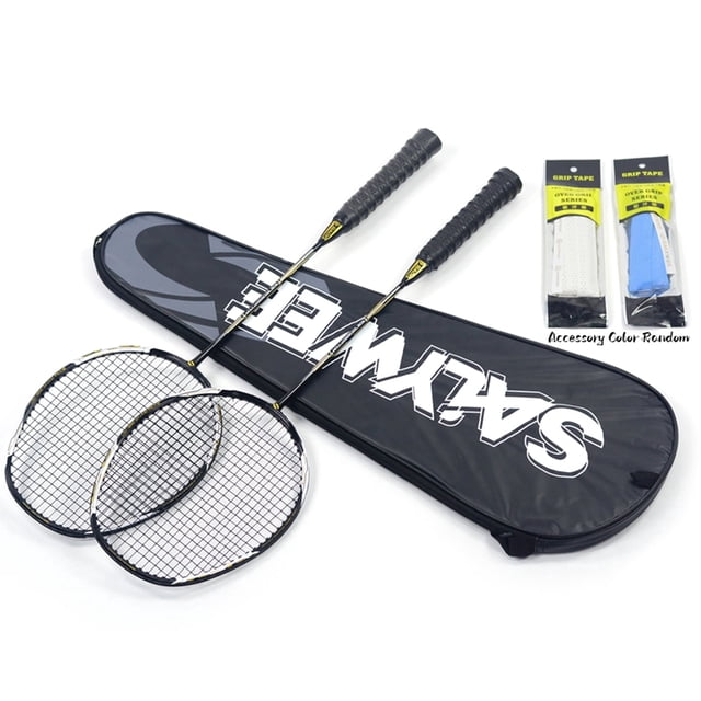 Original Design 2Pcs Badminton Racket, 4U Composite Carbon Fibre 24-28lbs, Tacky Grip, Hardline Design for Power & Control, Free Bag and Grip Tapes