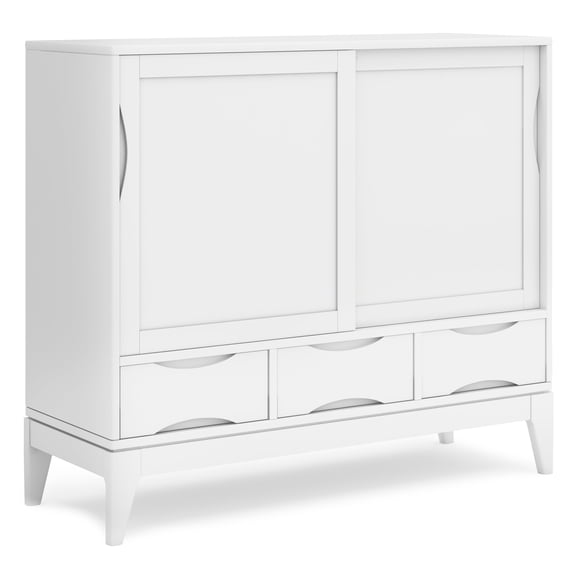 Simpli Home Harper 48 inch Wide Solid Hardwood Mid-Century Modern Medium Storage Cabinet in White