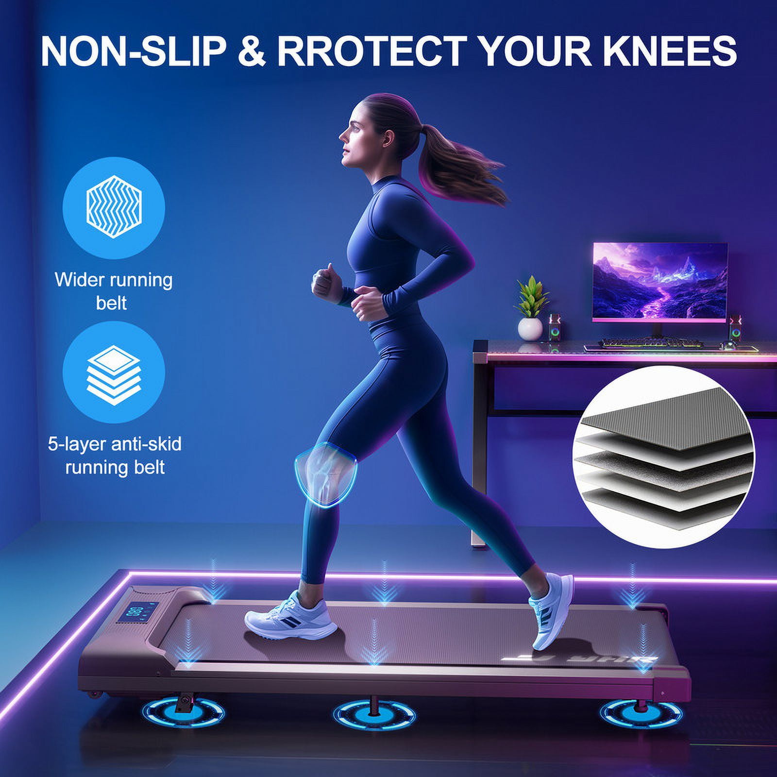 YHR Walking Pad, 2.5 HP Portable Under Desk Treadmill with Incline and Remote Control for Home & Office, Speed Range 0.6~3.8mph, 300 lbs Weight Capacity