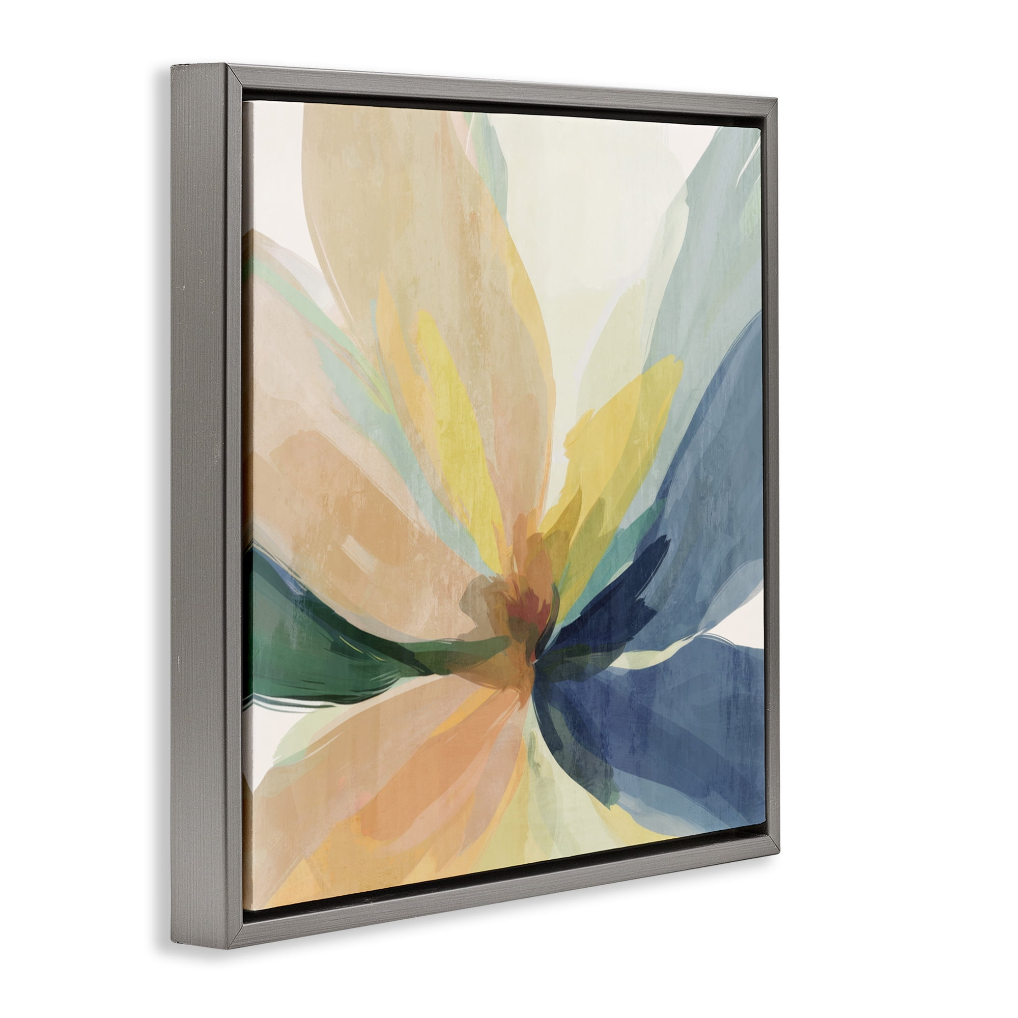 Flared Abstract Neutral Petals Gray Framed Floater Canvas Wall Art, design by Irena Orlov