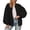 Black, variant on Oversized Lantern Sleeve Bomber Jacket for Women, Full Zip Ribbed Collar, Casual Fall Soft Fleece Outerwear, 1 Piece, S-XXL, Plus Size Friendly
