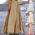 thumbnail image 2 of Women Skirt Elastic High Waist Pleated Maxi Skirt Solid Color A-Line Ankle-Length Skirt Large Hem Long Skirt Work Leisure Wear, 2 of 8