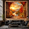 thumbnail image 6 of Autumn Maple Leaves Through Open Wooden Doors in a Serene Rustic Scenery for Home Decor Lovers, Nature Landscape Art Decor, Housewarming Gift Tapestry Wall Hanging for Bedroom and Living Room, 6 of 7