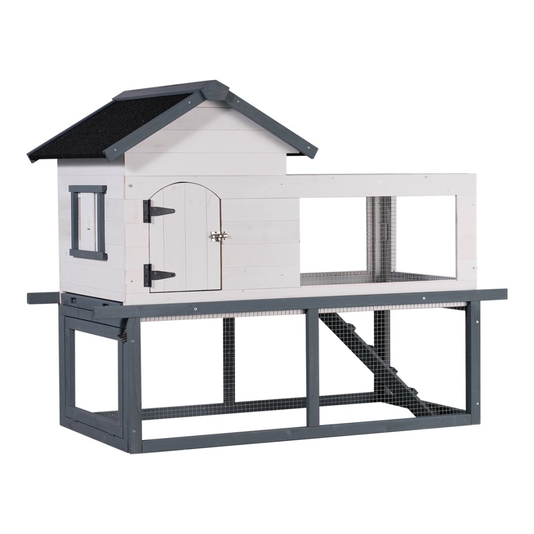 53 Inch 2-Tier Wooden Outdoor/Indoor Waterproof Chicken Coop and Rabbit Hutch Complete with A Roof, Stairs,A Removable Cleaning Tray,Suitable for Small to Medium Pets