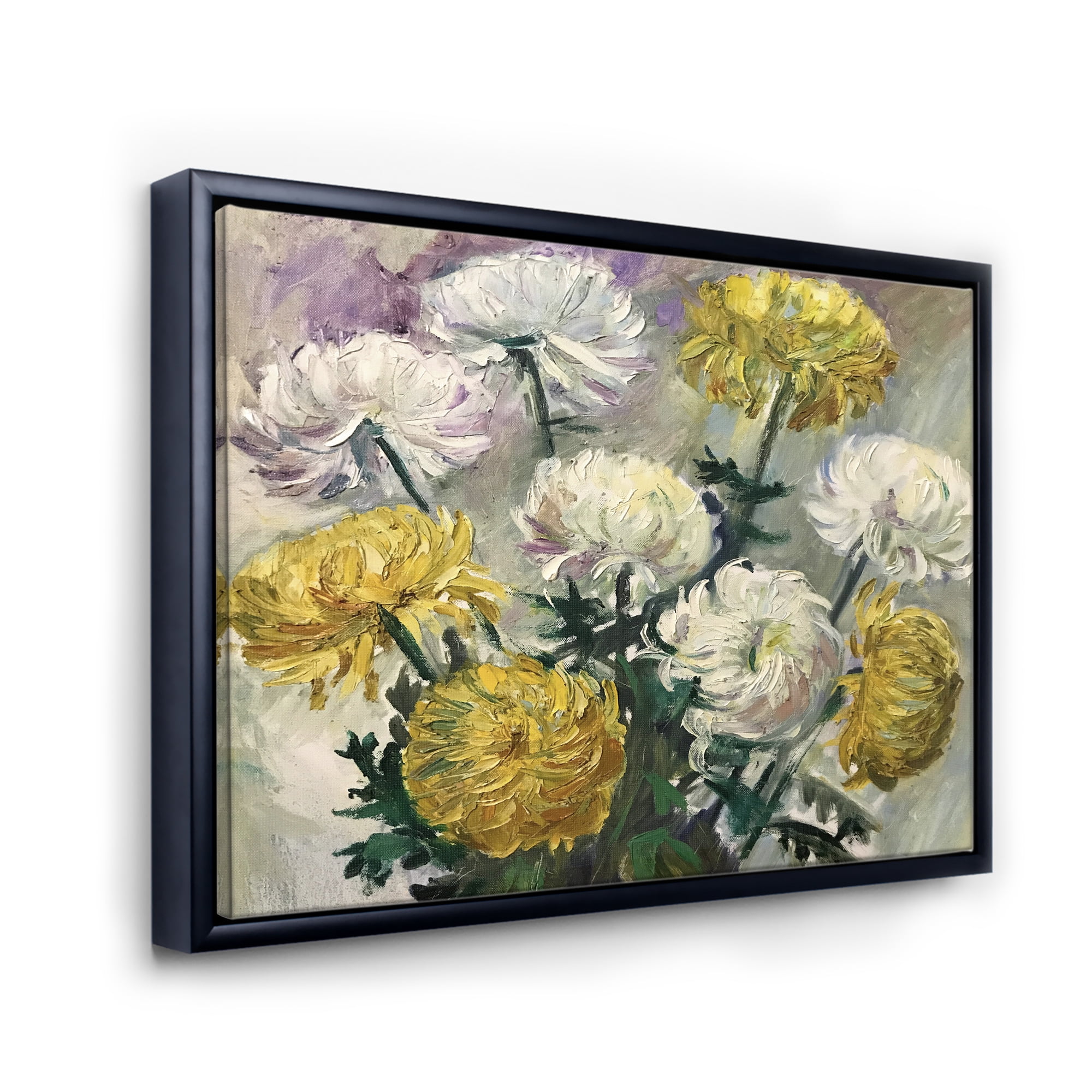 Designart 'Golden and White Daisies' Traditional Framed Canvas Wall Art Print