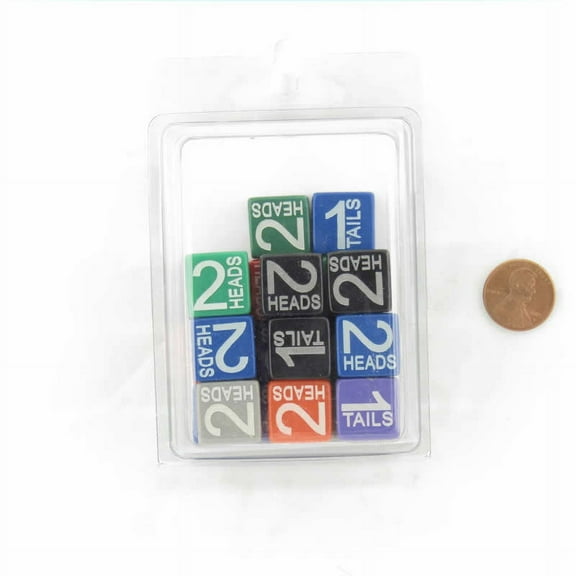 Heads and Tails 1 and 2 Dice Assorted Colors with Numbers 16mm (5/8in) D6 (1-2 3 times) Pack of 20