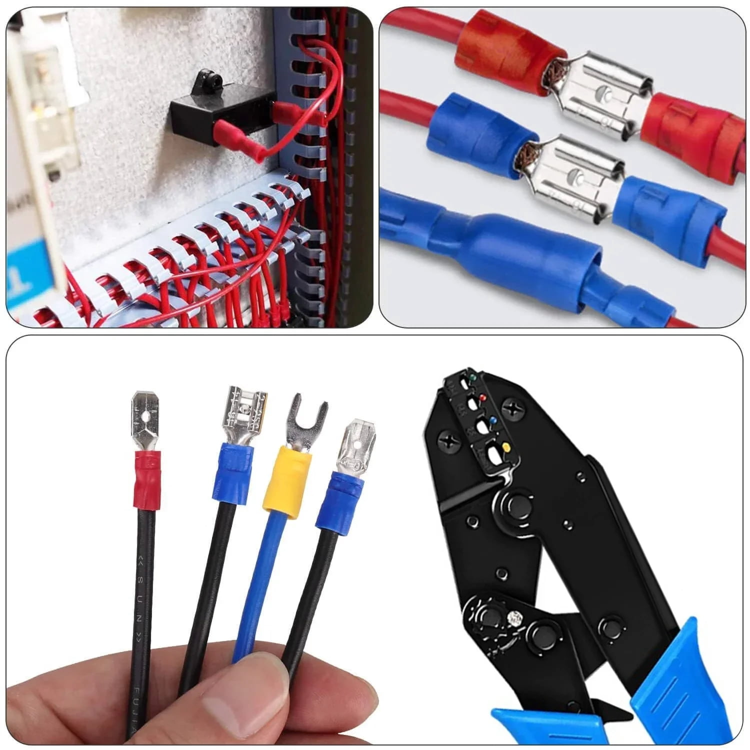 Multi-Size Cold Pressed Terminal Kit 280-1500pcs - Quick Connect Spade/Ring/Fork Connectors for 12-24V Wiring​