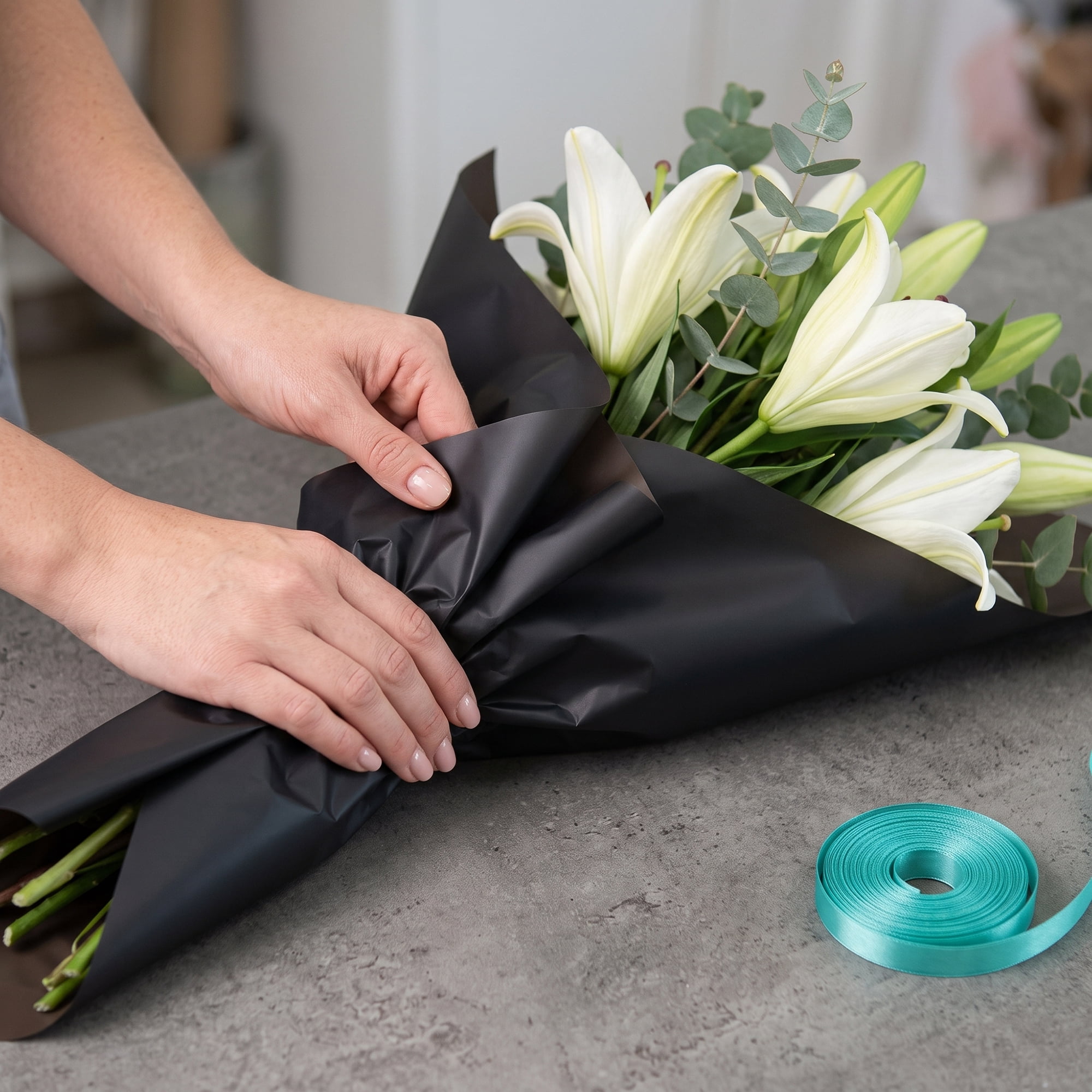Unique Bargains 20Pcs Solid Color Waterproof Gift Wrap Paper Black 22" x 22"