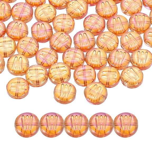 Uxcell 60 Pack Glass Letter Beads, 10mm Flat Round Alphabet Letter Beads W Initial Letter Spacer Beads for DIY Bracelet Necklace Earring Jewelry Craft Making, Red Orange