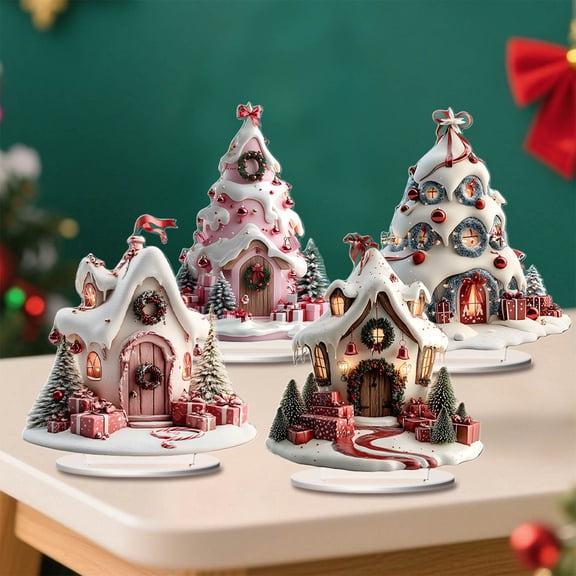 kladzum Christmas Ornaments Snow House Christmas Tree 2D Acrylic Ornaments 7.8" Desktop Ornament Exquisite Xmas Decorations Holiday Gifts for Women Men