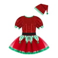 thumbnail image 2 of iiniim Girls Christmas Elf Costume Puff Sleeve Dancewear Sequined Tutu Dress with Hat Set Red 16, 2 of 7