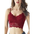 thumbnail image 3 of PULLIMORE Womens Sexy Deep V Backless Lace Bralette Crochet Tank Top Camisole Padded Bra Crop Lingerie Bra Size M-L "Red", 3 of 8