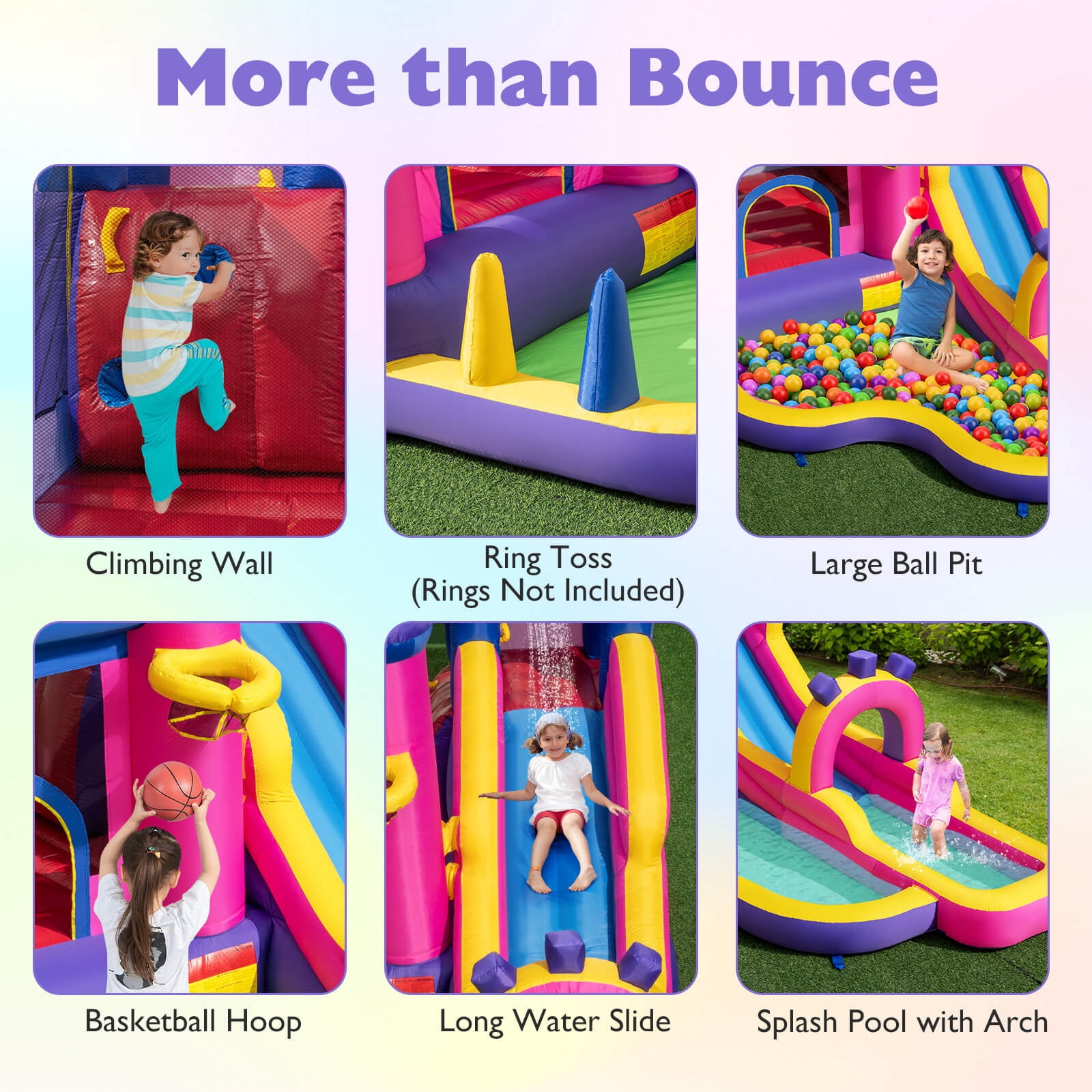 Costway Inflatable Water Slide with Climbing Wall Basketball Hoop Splash Pool 680W Blower