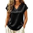 thumbnail image 3 of TGSLY Women's Silk Satin Tops Lightweight Soft V Neck Cap Sleeve Blouses Relaxed Fit Dressy Casual Curved Hem Solid Color Tshirts L, 3 of 10