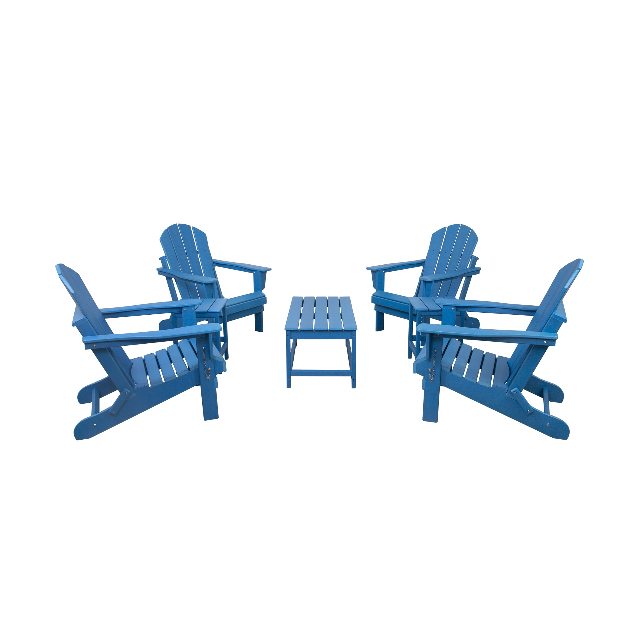 7-Piece Poly Adirondack Conversation Set Coffee Table, Side Table for Outdoor Patio Garden, Pacific Blue
