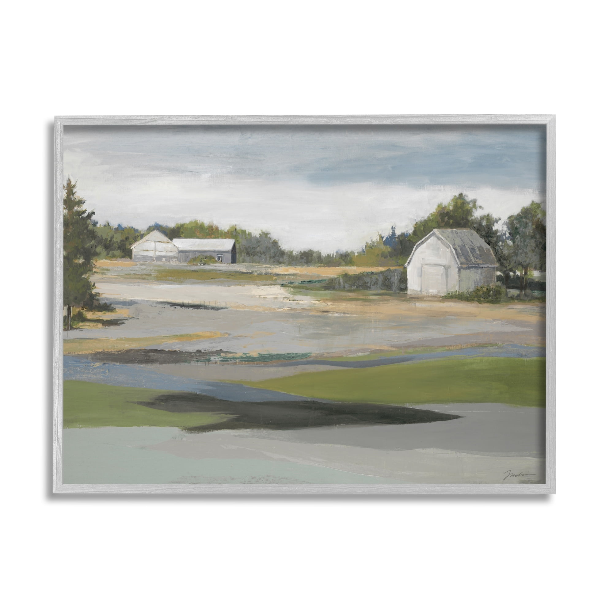 Stupell Industries Rural Farmland Vast Country Barn Agricultural Field Painting Gray Framed Art Print Wall Art, Design by Liz Jardine