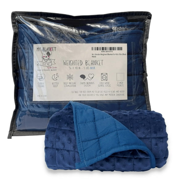 Mr. Grinder - 5lb Weighted Blanket for Kids. Cotton and Minky Dots (36 x 48 in) Soft, Comfortable Heavy Blanket for Deep Sleep. Reversible, Machine Washable. Blue