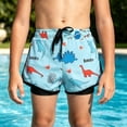thumbnail image 2 of Rggeeun Boys Child Swimsuit Set Cartoon Dinosaur Pattern Elastic Waist Side Slit Wide Leg with Adjustable Tie Double Layer Swim Trunks for Summer Beach Surf Lightweight Swimwear,Blue,18-24 Months, 2 of 6