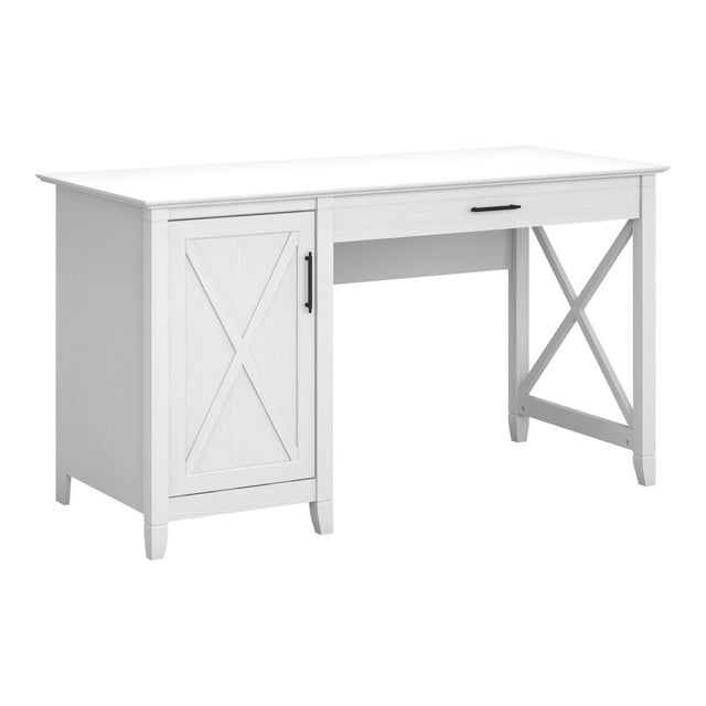 Bush Furniture Key West Computer Desk with Keyboard Tray and Storage, 54W, Pure White Oak